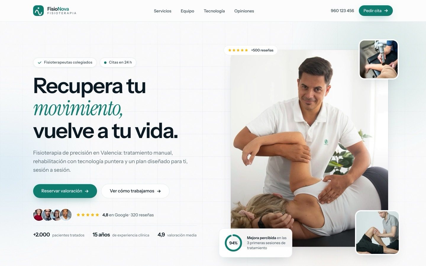 Captura del inicio de la demo de fisioterapia: FisioNova