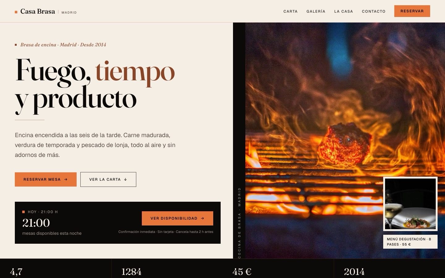 Captura del inicio de la demo de restaurantes: Casa Brasa